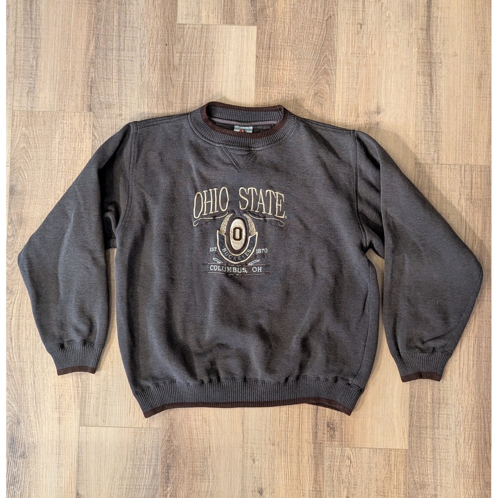 Vintage Ohio State Buckeyes Sweatshirt Large Brown Embroidered OSU Pullover